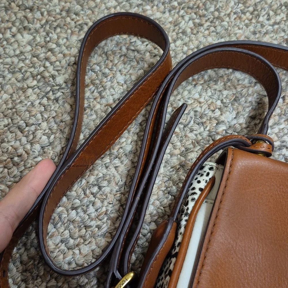 Fossil Memoir Novella Turn Lock Flap Brown & Cream Leather Crossbody Bag/Purse - Picture 14 of 15